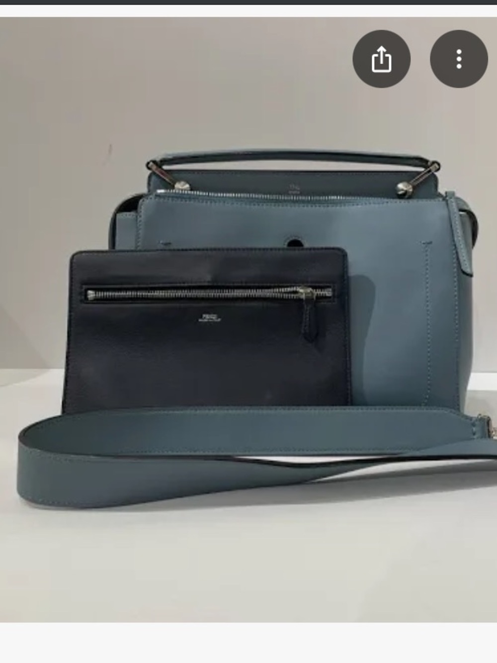 Fendi dotcom Elegant Dusty Blue Structured Shoulder Bag with Top Handle